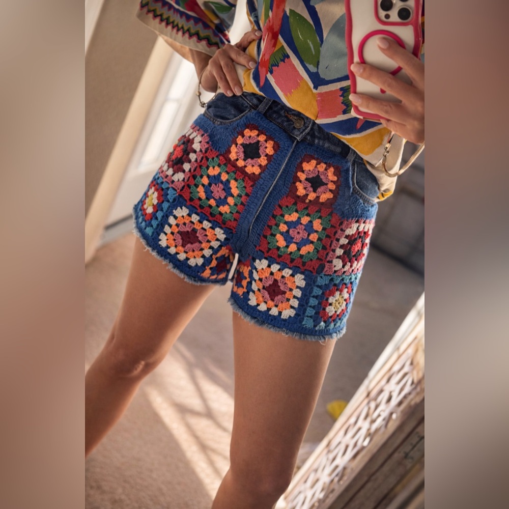 Farm Rio Crochet Denim Shorts Size 28